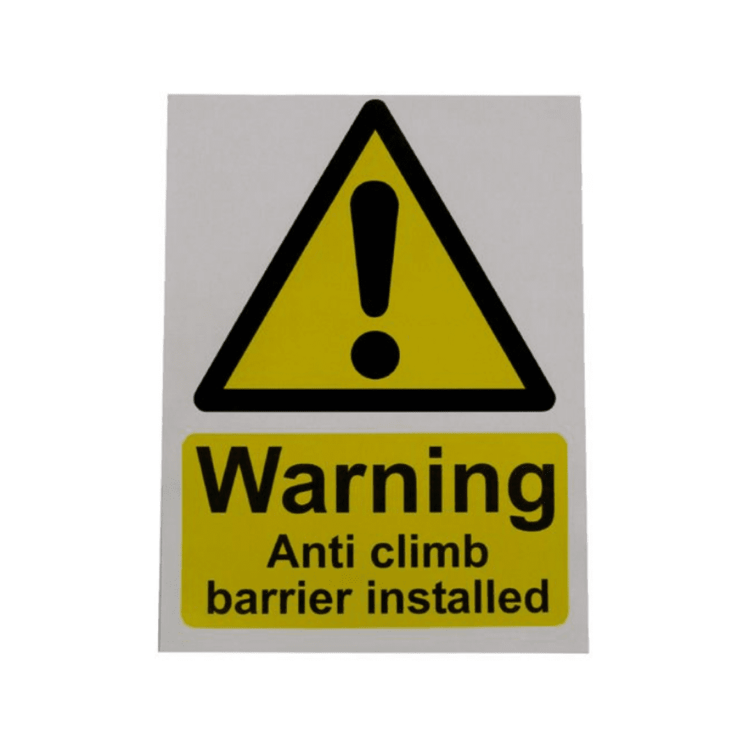 Small Warning Anti Climb Barrier Warning Sign HiViz 150 x 100mm (Single)
