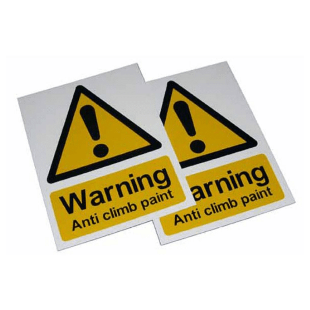 Small Warning Anti Climb Paint Sign HiViz 150 x 100mm (10 Pack)